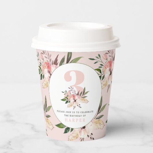 Elegant florroze verjaardag papieren bekers (Voorkant)