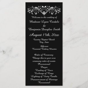 Élégant Flourish Black and White Wedding Programme