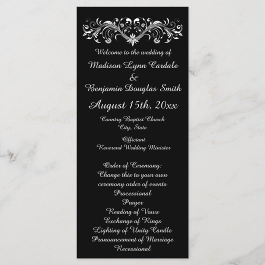 Elegant Flourish Black and White Wedding Programs Programma (Voorkant)