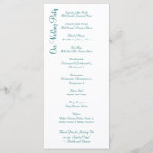 Élégant Flourish Blanc Turquoise Mariage Programme (Dos)