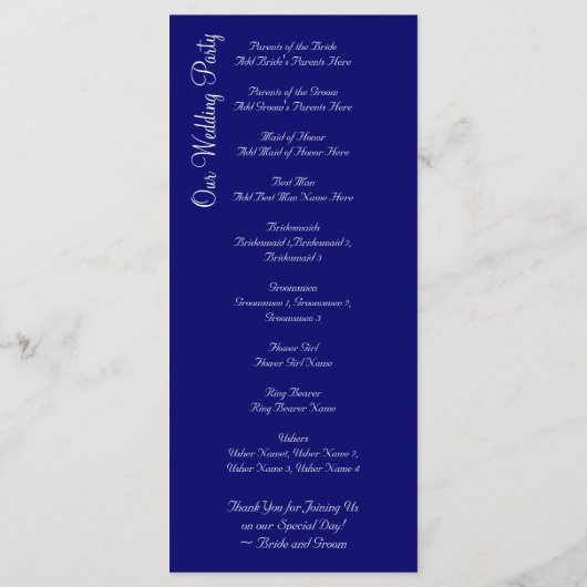 Élégant Flourish Blue Wedding Programmes Modèles (Dos)