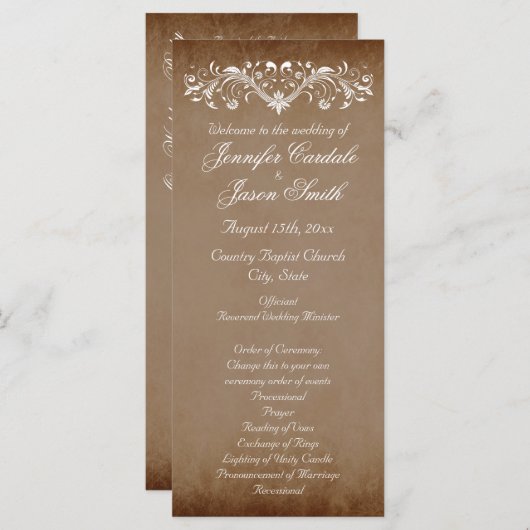 Elegant Flourish Brown Fall Wedding Programs Programma (Voorkant / Achterkant)