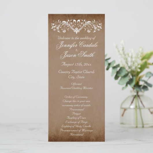 Elegant Flourish Brown Fall Wedding Programs Programma (Staand voorkant)