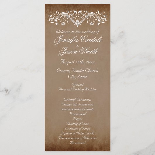 Elegant Flourish Brown Fall Wedding Programs Programma (Voorkant)