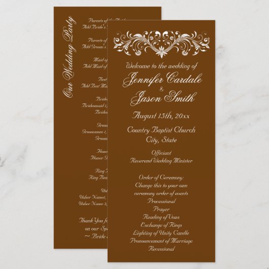 Elegant Flourish Brown Fall Wedding Programs Programma (Voorkant / Achterkant)