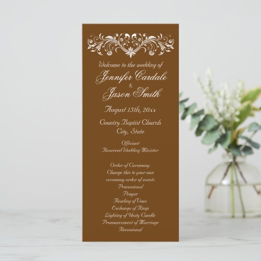 Elegant Flourish Brown Fall Wedding Programs Programma (Staand voorkant)