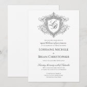 Elegant Flourish Crest Monogram Wedding Invitation (Devant / Derrière)