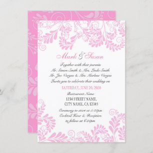 Elegant Flourish Curly Pink Wedding Uitnodiging