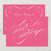 Elegant Flourish Pink Sweet 16 Party Invitations Kaart (Voorkant / Achterkant)
