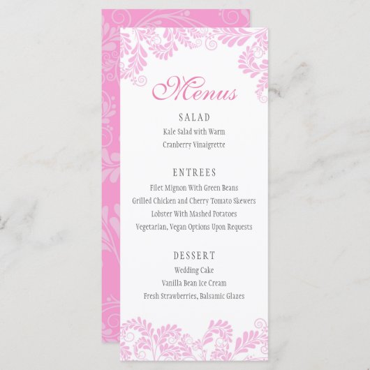 Elegant Flourish Pink Wedding Menus Menu (Voorkant / Achterkant)