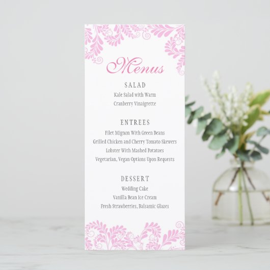 Elegant Flourish Pink Wedding Menus Menu (Staand voorkant)