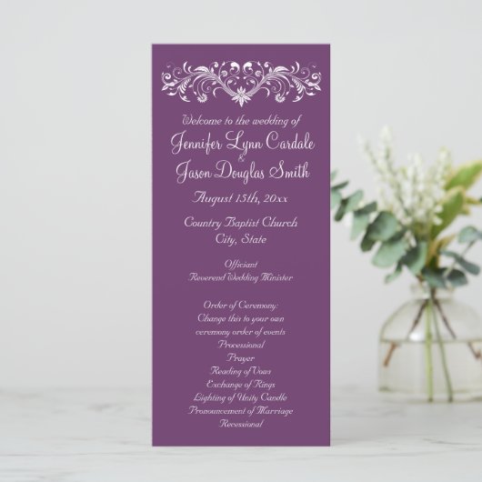 Elegant Flourish Regal Paars Wedding Programs Programma (Staand voorkant)