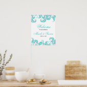 Elégant Flourish Turquoise Mariage Welcome Poster (Cuisine)