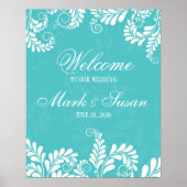 Elegant Flourish Turquoise Wedding Welcome Poster (Voorkant)