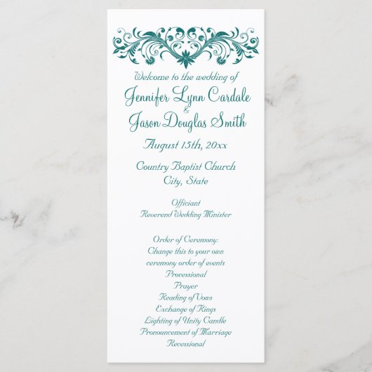 Elegant Flourish White Blauwgroen Wedding Programs Programma (Voorkant)
