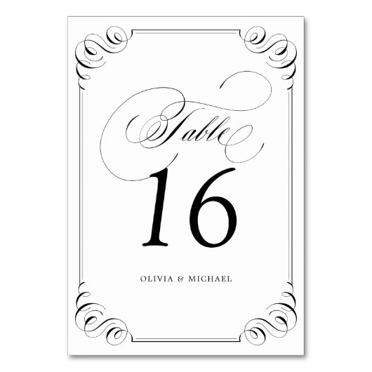 Elegant floury calligraphy bruiloft table number kaart (Voorkant)