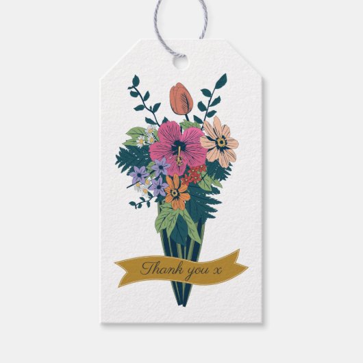 Elegant Flower Bouquet Ribbon Hartelijk dank Cadeaulabel (Voorkant)