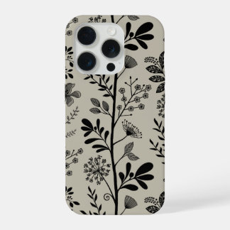 Elegant Flower Garden Reverie Black and Beige iPhone 15 Pro Hoesje