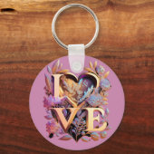 Elegant Flower, Heart and Golden Love Sleutelhanger (Voorkant)