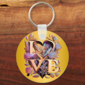 Elegant Flower, Heart and Golden Love Sleutelhanger (Voorkant)