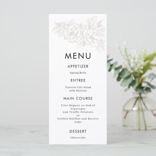 Elegant flower hoek bruiloft menu (Staand voorkant)