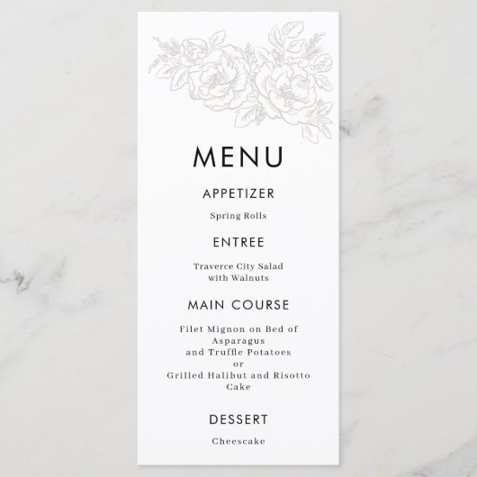 Elegant flower hoek bruiloft menu (Voorkant)
