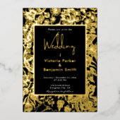 Elegant Flower Sketch Lijst Zwart Goud Bruiloft Folie Uitnodiging (Voorkant)