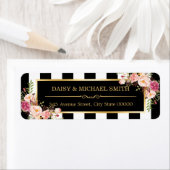 Elegant Flowers Black White Stripes Gold Lijst Etiket (Insitu)