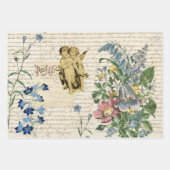 Elegant  Flowers Cherub Angels Old Script Inpakpapier Vel (Voorkant 3)