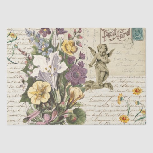 Elegant  Flowers Cherub Script-weefselpapier Tissuepapier (Voorkant)
