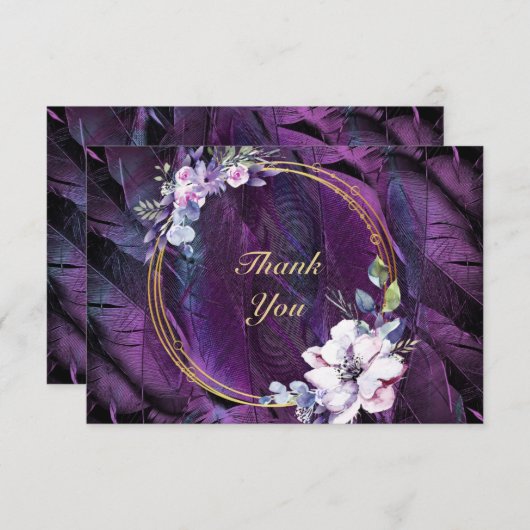 Elegant Flowers en Feathers Bedankkaart (Voorkant / Achterkant)
