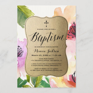 Elegant Flowers Gold   Baptisme Kaart