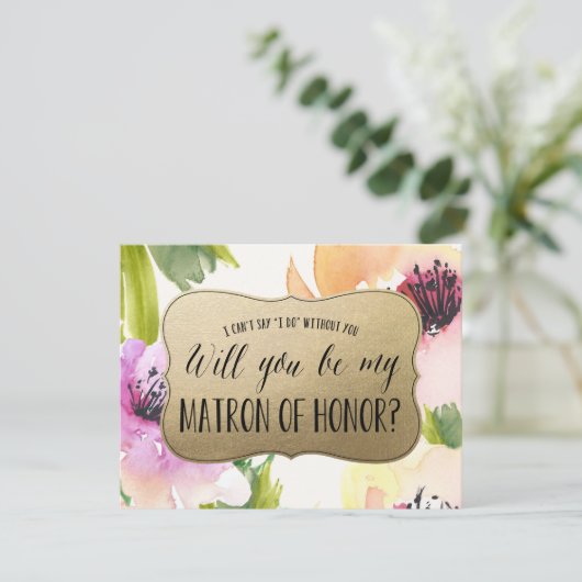 Elegant Flowers Gold | Matron of Honor Kaart (Staand voorkant)