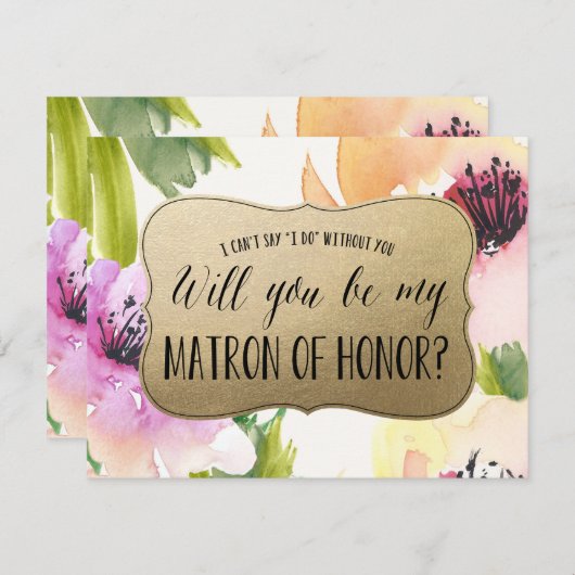Elegant Flowers Gold | Matron of Honor Kaart (Voorkant / Achterkant)