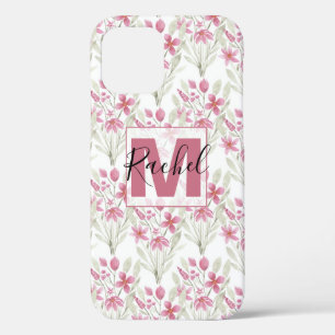 Elegant Flowers Pink Sage Green Waterverf Floral iPhone 12 Hoesje