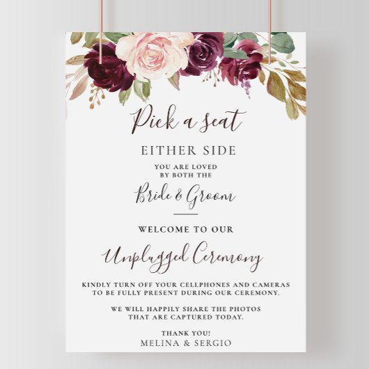 Elegant Flowers Wedding Unplugged Ceremony Poster