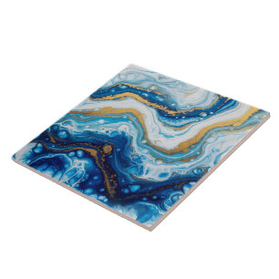 Elégant Fluid Art Carreaux décoratifs - Bleu Abstr
