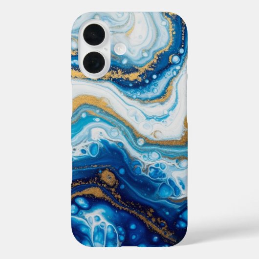 Elégant Fluid Art iPhone 16 Coque - Abstrait Blue (Verso)