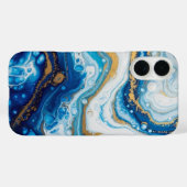 Elégant Fluid Art iPhone 16 Coque - Abstrait Blue (Verso (horizontal))