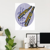 Elegant fluit duet muziek muziekinstrument poster (Thuiskantoor)