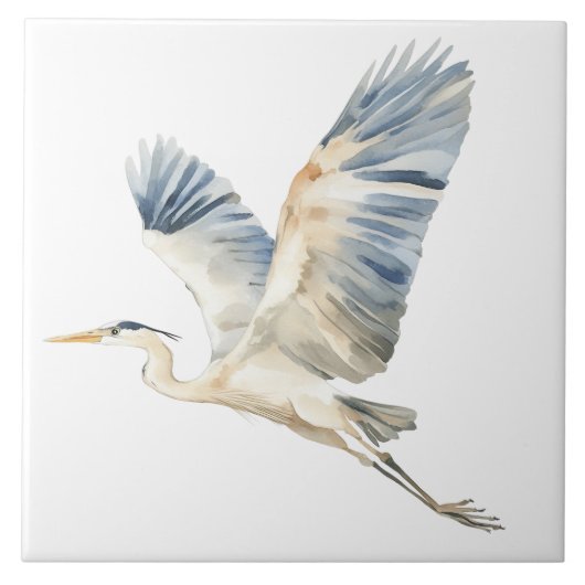 Elegant Flying Blue Heron Wit Tegeltje (Voorkant)