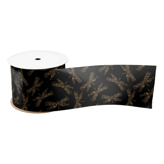 Elegant Flying Gold Dragonflies op Black Lint (Spoel)