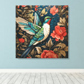 Elegant Flying Hummingbird William Morris geïnspir Canvas Afdruk (Insitu (Houten vloer))