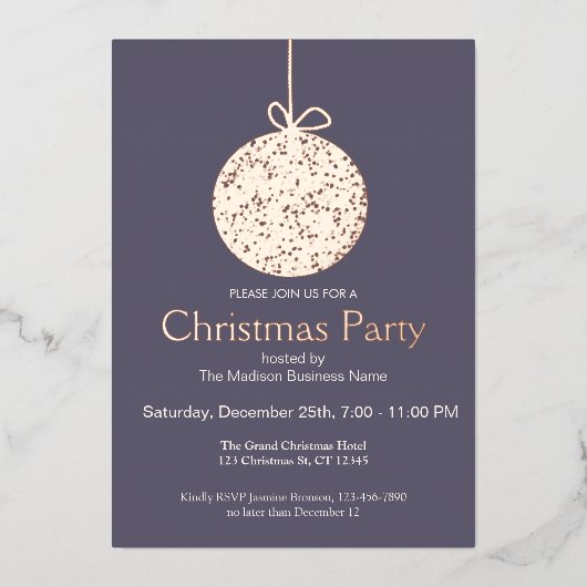 Elégant Foil Ornament Fête de Noël Invitation (Recto)