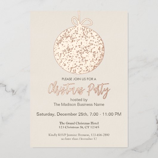 Elégant Foil Ornament Fête de Noël Invitation (Recto)