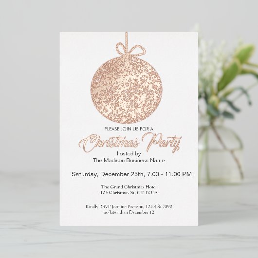 Élégant Foil Ornament Noël Fête Invitation (Debout devant)