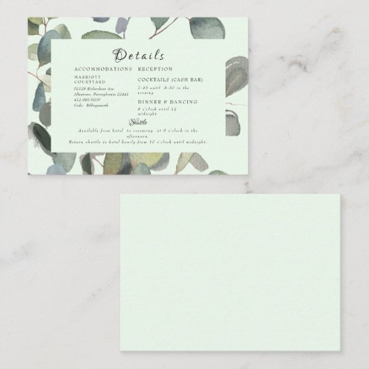 Elegant Foliage Cash Bar & Shuttle Mint Enclosure Informatiekaartje (Voorkant / Achterkant)