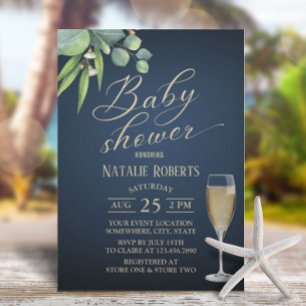 Elegant Foliage Gold Typography Navy Baby shower Kaart