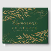Elegant Foliage Green en Gold Quinceanera Gastenboek (Voorkant)