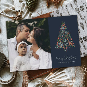 Elegant Foliage-kerstboom marine Foto Feestdagenkaart